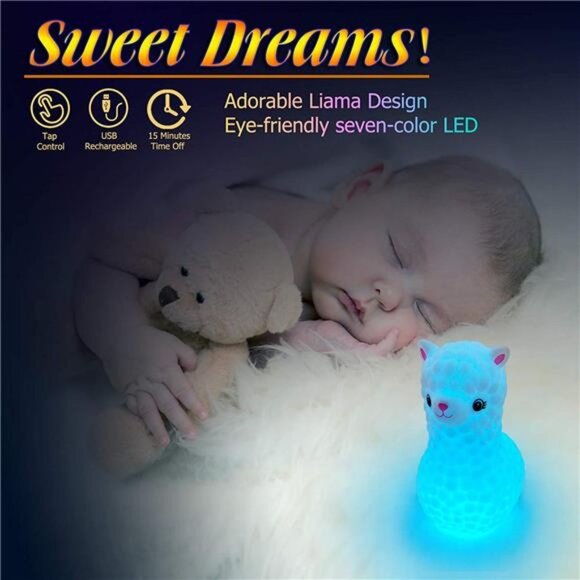 Alpaca Night Light for Kids Portable Rechargeable Llama Night Light Lamp - Picture 2 of 6